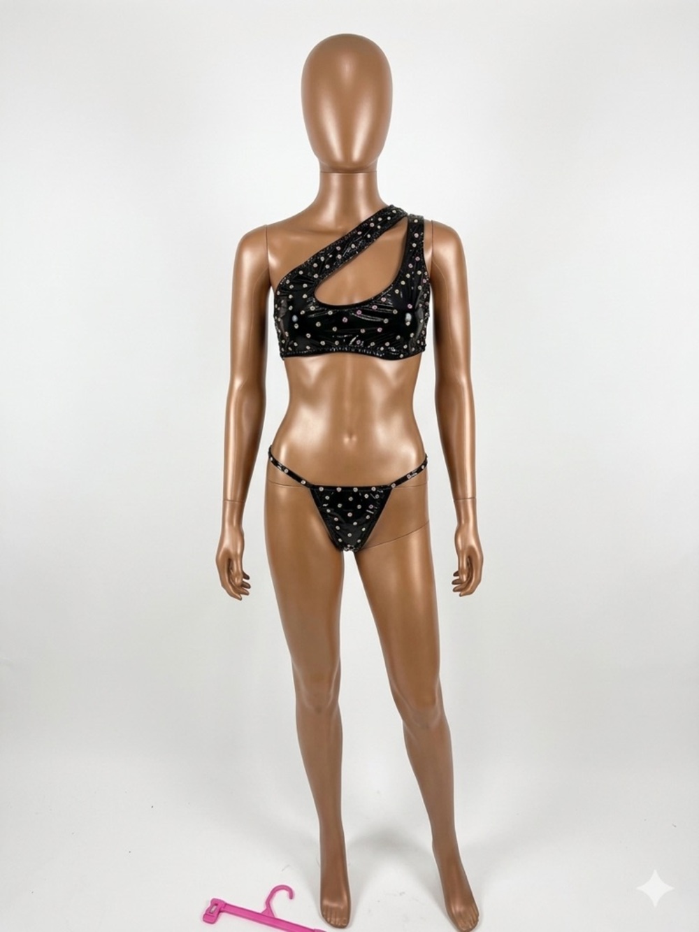 Black One-Shoulder Studded Bikini Set